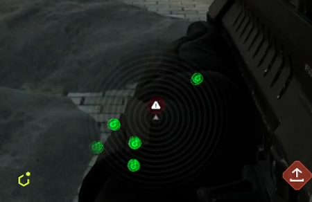 Radar Minimap UI prototype showing enemy detection and objective markers overlaid on gameplay